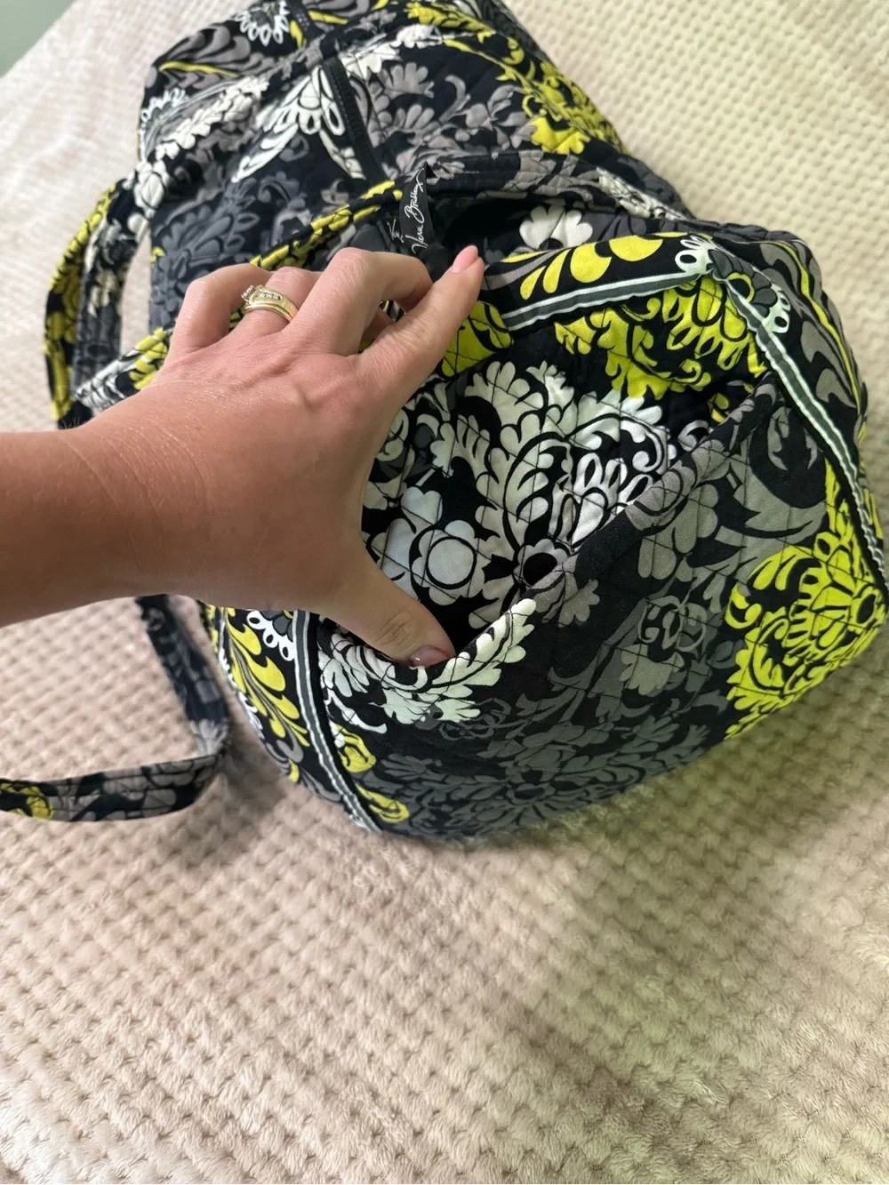 Vera Bradley Quilted Floral Tote and Duffel in Black, Gray & Yellow
